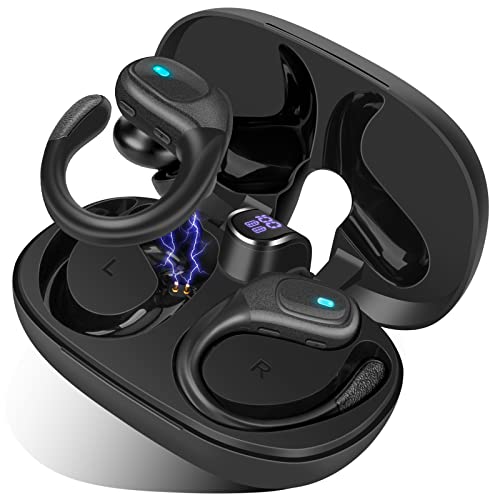 Wireless Earbuds, Bluetooth Headphones Over-Ear Stereo Wireless Earpieces with Charging Case Mics LED Battery Display, Waterproof Sports Wireless Earphones for Sports/Workout/Gym/Running (Black)