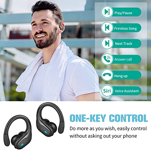 Wireless Earbuds, Bluetooth Headphones Over-Ear Stereo Wireless Earpieces with Charging Case Mics LED Battery Display, Waterproof Sports Wireless Earphones for Sports/Workout/Gym/Running (Black)