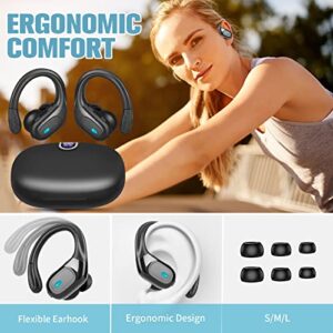 Wireless Earbuds, Bluetooth Headphones Over-Ear Stereo Wireless Earpieces with Charging Case Mics LED Battery Display, Waterproof Sports Wireless Earphones for Sports/Workout/Gym/Running (Black)