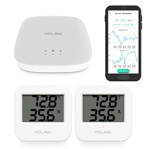 smart wireless temperature / humidity sensor wide range (-22 to 158 degrees) for freezer fridge monitoring pet cage/tank monitoring smartphone alerts, works with alexa ifttt, 2 pack – hub included