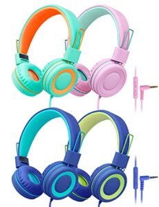 4pack kids headphones with microphone,headphones for kids for school,98db volume limited over-ear wired headphones for kids girls boys,foldable toddler headphones for pc/laptop/school/tablet/travel