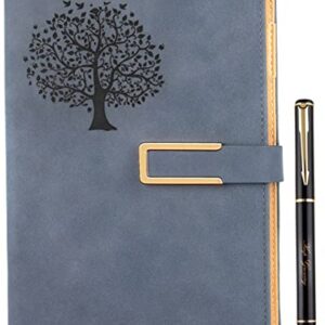 Fanery sue Tree of Life Refillable Writing Journal for Women&Men Faux Leather Hardcover Notebook A5 College Ruled 200 Lined Pages Lay-Flat Personal Diary with Pen&Magnetic Buckle (Tree of Life-Blue)