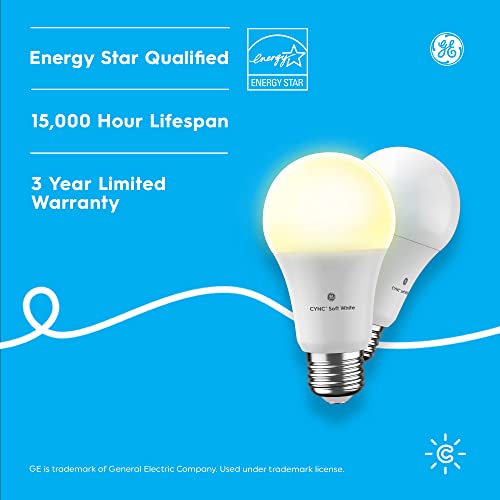 GE Lighting CYNC Smart LED Light Bulb, Soft White, Bluetooth and Wi-Fi Enabled, Alexa and Google Assistant Compatible (1 Pack), Packaging May Vary