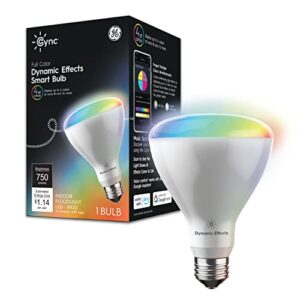 ge cync dynamic effects smart led light bulb, color changing, bluetooth and wi-fi, works with alexa and google home, br30 indoor floodlight bulb