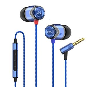soundmagic e10c wired earbuds with microphone hifi stereo earphones noise isolating in ear headphones powerful bass tangle free cord blue