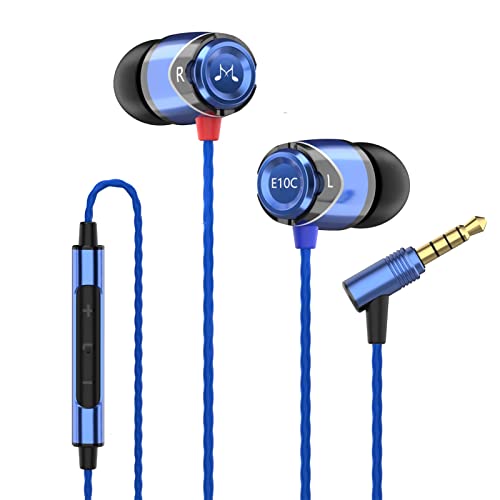 SoundMAGIC E10C Wired Earbuds with Microphone HiFi Stereo Earphones Noise Isolating in Ear Headphones Powerful Bass Tangle Free Cord Blue