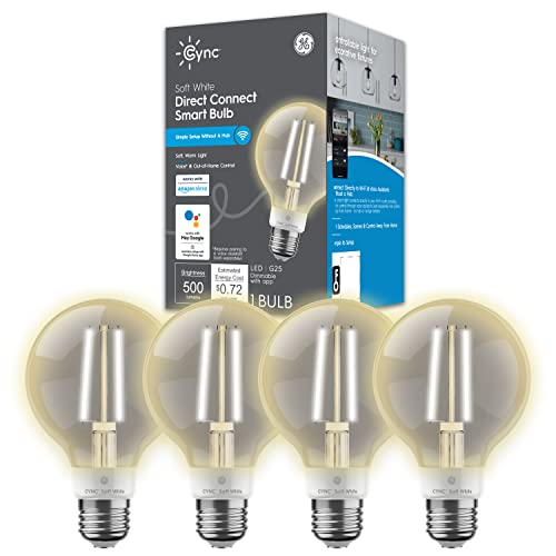 GE CYNC Smart LED Light Bulbs, Soft White, Bluetooth and Wi-Fi, Compatible with Alexa and Google Home, G25 Globe Light Bulbs (Pack of 4)