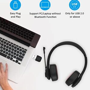 Sanfant Bluetooth Headset V5.0 Stereo Wireless On-Ear Headphones with Microphone Flip-up to Mute & USB Dongle, 22+Hrs Talktime Bluetooth/Wired Office Headset for PC/Laptop/Computer/Cell Phone