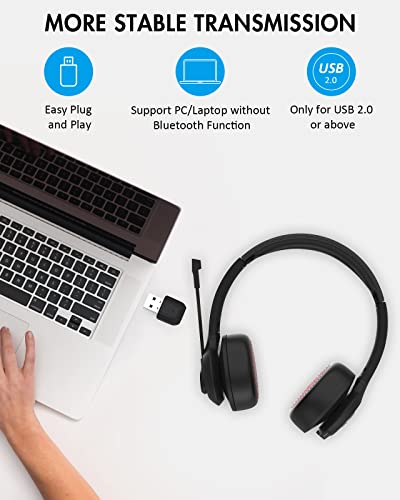 Sanfant Bluetooth Headset V5.0 Stereo Wireless On-Ear Headphones with Microphone Flip-up to Mute & USB Dongle, 22+Hrs Talktime Bluetooth/Wired Office Headset for PC/Laptop/Computer/Cell Phone