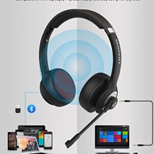 Sanfant Bluetooth Headset V5.0 Stereo Wireless On-Ear Headphones with Microphone Flip-up to Mute & USB Dongle, 22+Hrs Talktime Bluetooth/Wired Office Headset for PC/Laptop/Computer/Cell Phone