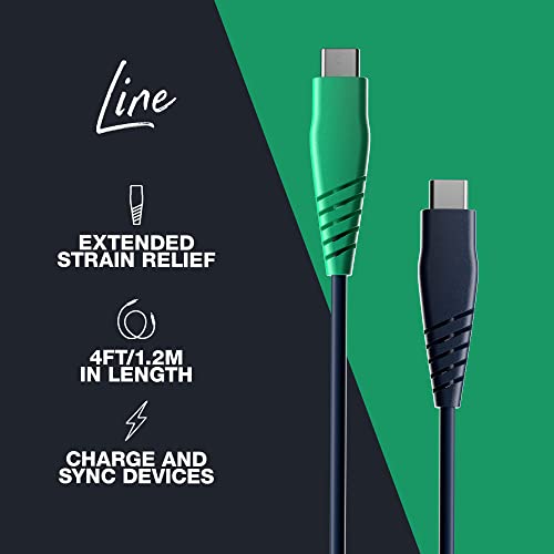 Skullcandy Line USB-C Charger Cable / Charge your Android, Laptop and more / USB-C to USB-C Cable / USB-C Charger Fast Charging - 4ft Dark Blue/Green