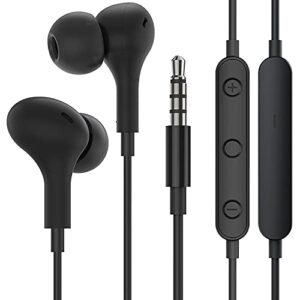 3.5mm earbuds wired earphones in ear headphones w microphone compatible with samsung galaxy a13 a12 a03s a02s a52 a11 a10e s10 s9, moto g power g stylus g pure, blu g91 f91 tcl a3 10 se nokia (black)