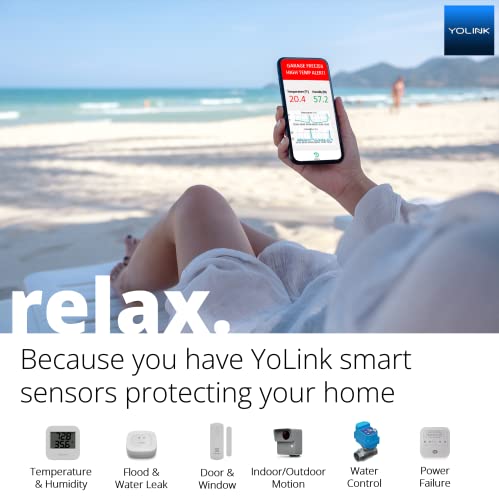 YoLink Water Leak Sensor 2,1/4 Mile World's Longest Range Smart Home Water Leak Sensor,Water Leak Detector with Built-in Siren Up to 105dB,Works with Alexa and IFTTT-YoLink Hub Required,YS7904-UC