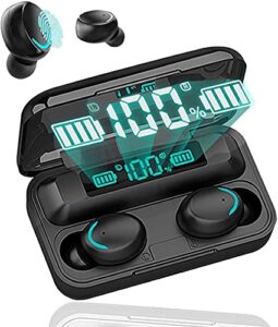 ozjongk wireless earbuds headphones,ipx7 waterproof deep bass touch control, bluetooth 5.0 sport earphoneswireless charging case, built-in dual-mic 3d stereo noise canceling headsets, black-2021.