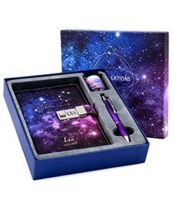 cagie starry constellation lock diary set gift box with pen & tapes for kids girls boys women combination lock journal notebook best luxury travel writing diary for anniversary birthday holiday （leo）