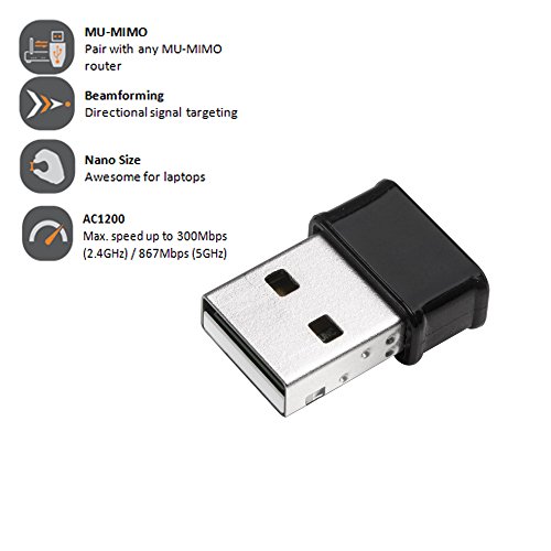 Edimax Wi-Fi 5 Nano 802.11ac AC1200 Dual-Band Adapter for PC, Wireless AC USB Adapter Dongle, Up to 867Mbps (5GHz) / 300Mbps (2.4GHz) Fast Transfer, Win 11 Plug-n-Play, Mac OS, Linux, EW-7822ULC