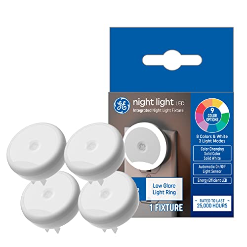 GE LED Ring Night Light, Color Changing Plug-in Night Light Fixture (4 Pack)