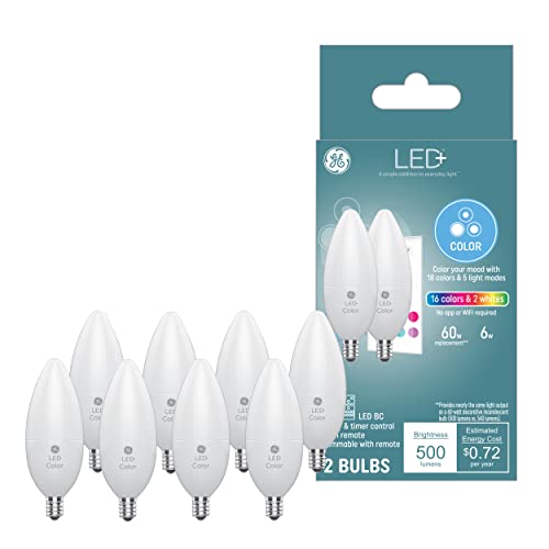 GE Lighting LED+ Decorative Light Bulbs, Color Changing, Small Base, Dimmable, Remote Included 2 Count (Pack of 4), White