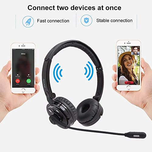 BUNDLE 1 Bluetooth Stereo Headset wireless Headphones with Mic WITH 1 BLUETOOTH TRANSMITTER DONGLE. Great for Home Office & Business, PC, Call Centers, Skype Calls, Foldable On Ear Design