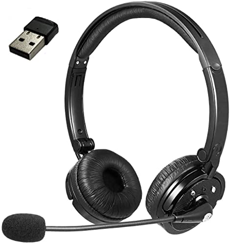 BUNDLE 1 Bluetooth Stereo Headset wireless Headphones with Mic WITH 1 BLUETOOTH TRANSMITTER DONGLE. Great for Home Office & Business, PC, Call Centers, Skype Calls, Foldable On Ear Design