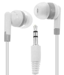 lowcostearbuds.com bulk wholesale lot of 100 whitegray earbuds headphones – individually wrapped, cb-wht-100-wrap