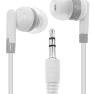 LowCostEarbuds.com Bulk Wholesale Lot of 100 WhiteGray Earbuds Headphones - Individually Wrapped, CB-WHT-100-WRAP