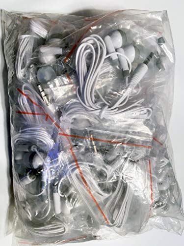 LowCostEarbuds.com Bulk Wholesale Lot of 100 WhiteGray Earbuds Headphones - Individually Wrapped, CB-WHT-100-WRAP