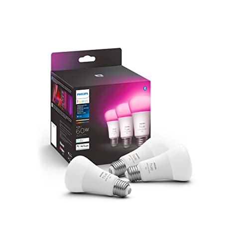 Philips Hue White and Color Ambiance A19 E26 Base Lumen LED Smart Bulb, Bluetooth & Zigbee Compatible (Hue Hub Optional), Works with Alexa & Google Assistant, 3 Bulbs