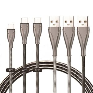 cgcww usb type c cables 3pack (3/6/6ft), usb a to usb c cables, metal braided cable cord data transfer cable with multi charging compatible with most type c devices