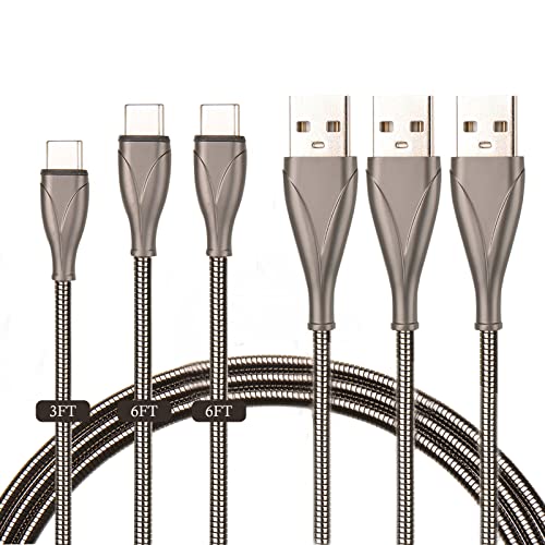 CGCWW USB Type C Cables 3Pack (3/6/6FT), USB A to USB C Cables, Metal Braided Cable Cord Data Transfer Cable with Multi Charging Compatible with Most Type C Devices