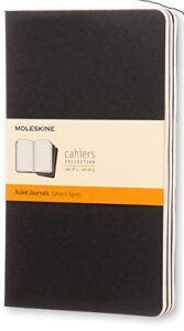 moleskine cahier journal, soft cover, large (5″ x 8.25″) ruled/lined, black, 80 pages (set of 3)
