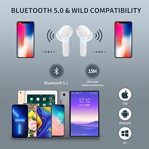 Wireless Earbuds Bluetooth V5.1 Headphones Stereo Bass with Wireless Charging Case and LED Digital Display, 48H Playtime, IPX7 Waterproof in-Ear Bluetooth Earphones for iPhone Android Smartphone