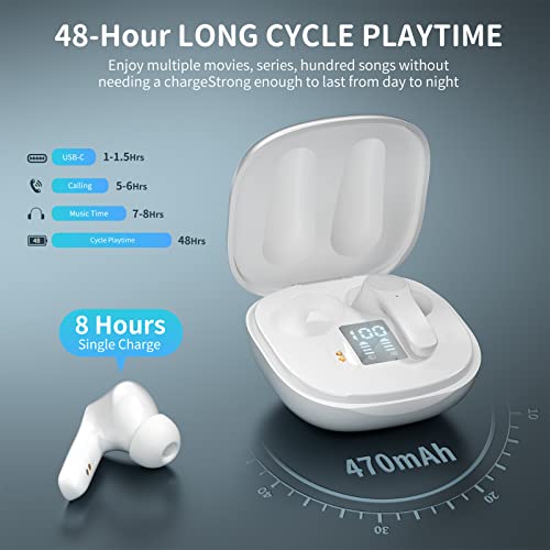 Wireless Earbuds Bluetooth V5.1 Headphones Stereo Bass with Wireless Charging Case and LED Digital Display, 48H Playtime, IPX7 Waterproof in-Ear Bluetooth Earphones for iPhone Android Smartphone