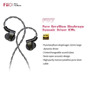 FiiO FD7 Headphones Earphones Wired in-Ear Earbuds High Resolution 1DD Bass Heavy Comes with 2.5/3.5/4.4mm Swappable Plugs MMCX for Smartphones/PC/Laptop/Speaker/Player(Black)