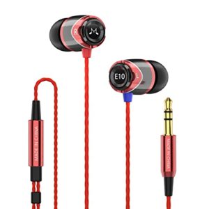 soundmagic e10 wired earphones no microphone hifi stereo earbuds noise isolating in ear headphones powerful bass tangle free cord black red