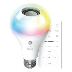 GE LED+ Color Changing Speaker LED Light Bulb with Remote, Multicolor + Warm White, A21 Standard Bulb