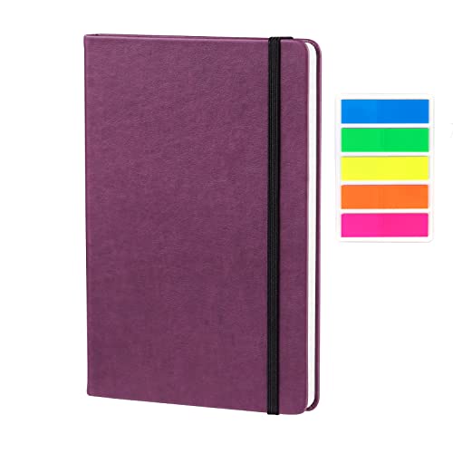 Hardcover Lined Journal 8.3" x 5.5" Sturdy Classic A5 Writing Notebook Ruled Medium Smooth Note Book, Flat 100 gsm Thick Paper, No Bleed, Leather Cover, with Bookmarks and Inner Pockets, Purple