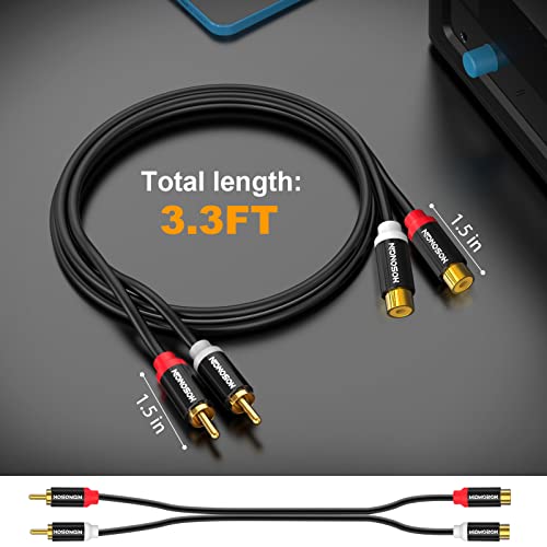 HOSONGIN RCA Extension Cable Male to Female 3.3ft, 2 RCA Male to 2 RCA Female Stereo Audio Cable - PVC Jacket Gold-Plated Plug Double Shielding Cable - 3.3 feet