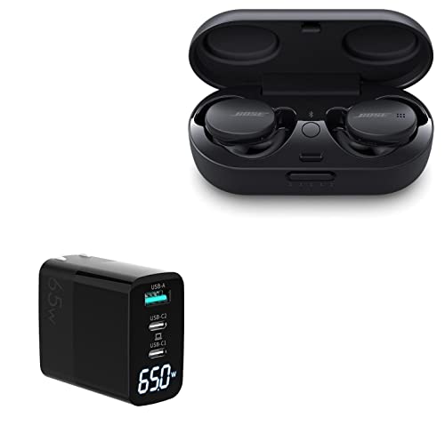 BoxWave Charger Compatible with Bose Sport Earbuds (Charger by BoxWave) - PowerDisplay PD Wall Charger (65W), GaN 65W Powerful Charger Folding Plug Display for Bose Sport Earbuds - Jet Black