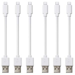 clzwiin short micro usb cable (6 pack 1ft white), android phone charger cord, high speed charging and sync data cables for charging station, smartphone, power bank and more