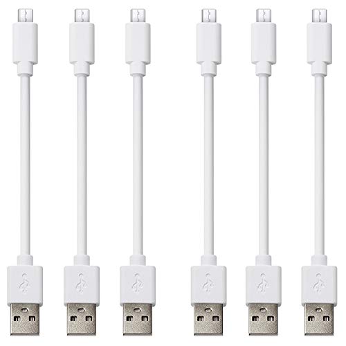 CLZWiiN Short Micro USB Cable (6 Pack 1FT White), Android Phone Charger Cord, High Speed Charging and Sync Data Cables for Charging Station, Smartphone, Power Bank and More