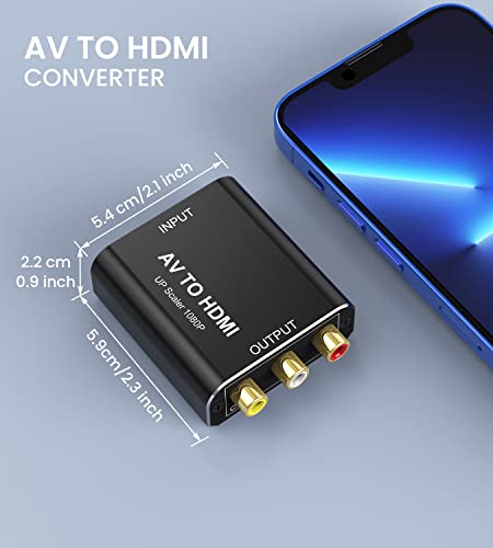 RCA to HDMI Converter, AV to HDMI Converter with RCA Cables, Aluminum 1080P Analog Composite CVBS Video Adapter Support PAL/NTSC for Smart TV PS2 Wii SNES N64 Xbox VHS VCR DVD Player