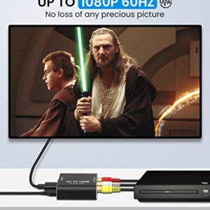 RCA to HDMI Converter, AV to HDMI Converter with RCA Cables, Aluminum 1080P Analog Composite CVBS Video Adapter Support PAL/NTSC for Smart TV PS2 Wii SNES N64 Xbox VHS VCR DVD Player
