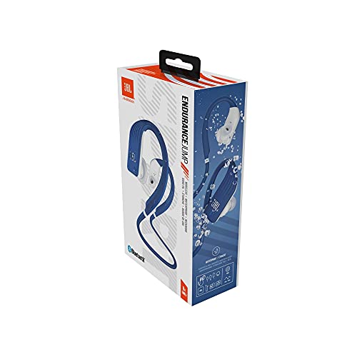 JBL ENDURANCE JUMP- Wireless heaphones, bluetooth sport earphones with microphone, Waterproof, up to 8 hours battery, charging case and quick charge, works with Android and Apple iOS (blue)