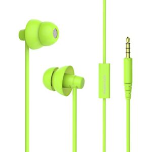 maxrock mini5 comfort-fit headphones with mic wired cellphone earbuds with 3.5mm jack (green)