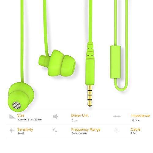 MAXROCK MINi5 Comfort-fit Headphones with Mic Wired Cellphone Earbuds with 3.5mm Jack (Green)