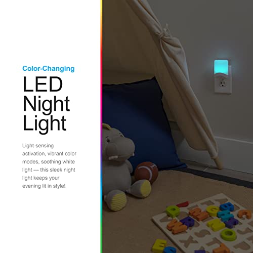 GE Color-Changing LED Night Light, 1 pack, Plug Into Wall, Dusk to Dawn Sensor, For bathroom, Childrens Room, Nursery, Safety Rated, White, 34693