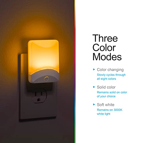 GE Color-Changing LED Night Light, 1 pack, Plug Into Wall, Dusk to Dawn Sensor, For bathroom, Childrens Room, Nursery, Safety Rated, White, 34693