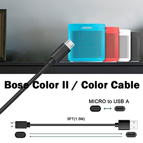 5FT USB Micro Bose SoundLink Color, Color II 2 Charger Charging Cord Cable for Bose SoundLink Revolve+ II, SoundLink Micro II, Mini II, QuietComfort 35 II, 20, SoundSport Bluetooth Speaker Power Cord