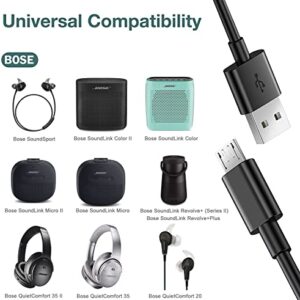 5FT USB Micro Bose SoundLink Color, Color II 2 Charger Charging Cord Cable for Bose SoundLink Revolve+ II, SoundLink Micro II, Mini II, QuietComfort 35 II, 20, SoundSport Bluetooth Speaker Power Cord